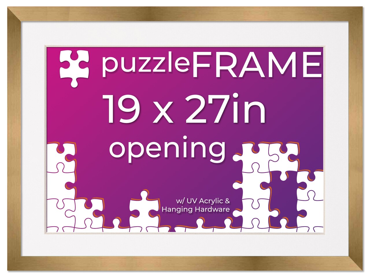 Bronze Wood Puzzle Frame Kit with Glue Sheets, White Mat, Backing, UV Acrylic - Available in 20 Popular Sizes